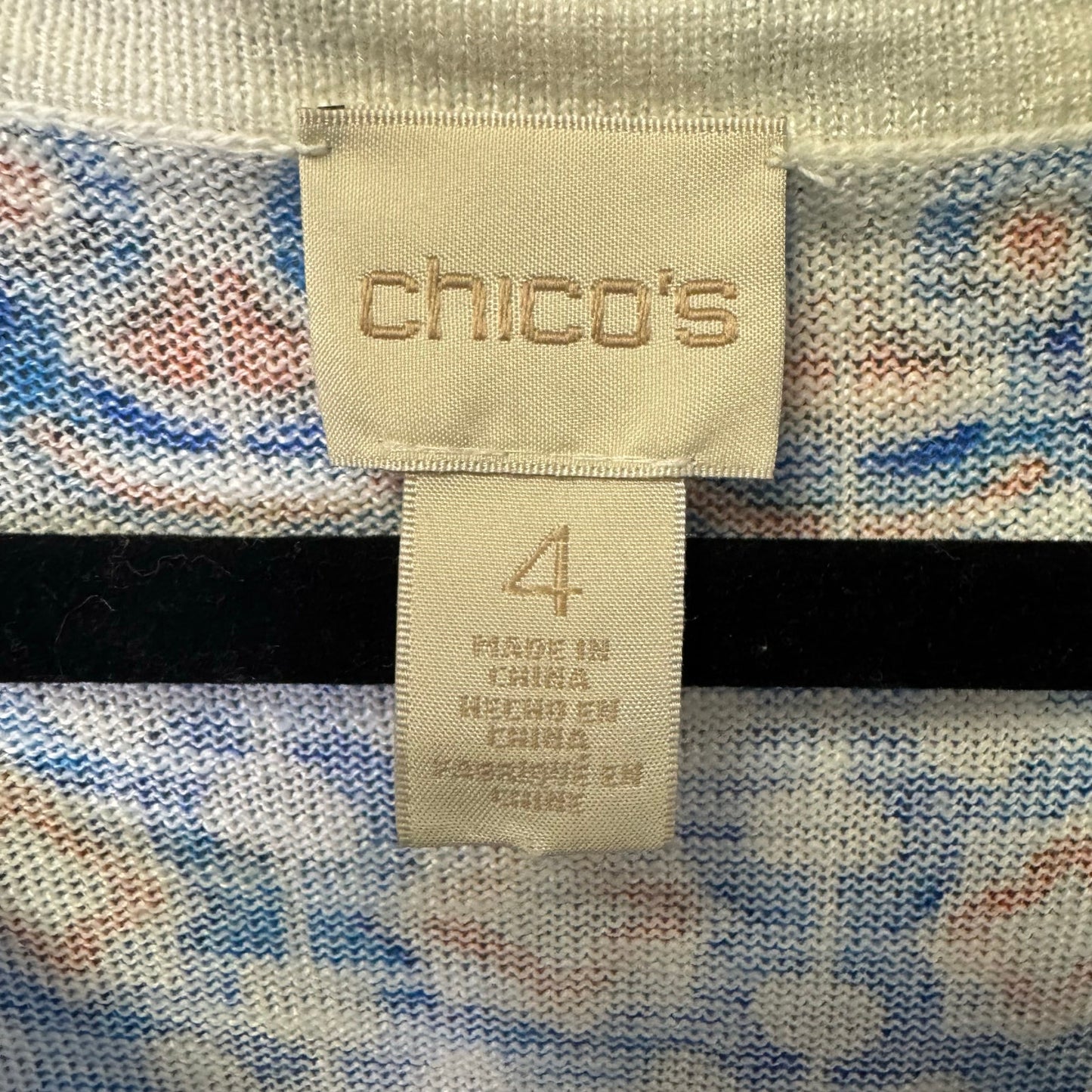 Chico’s Blue Orange Geometric Print Short Sleeve V Neck Ramie Top Womens 20