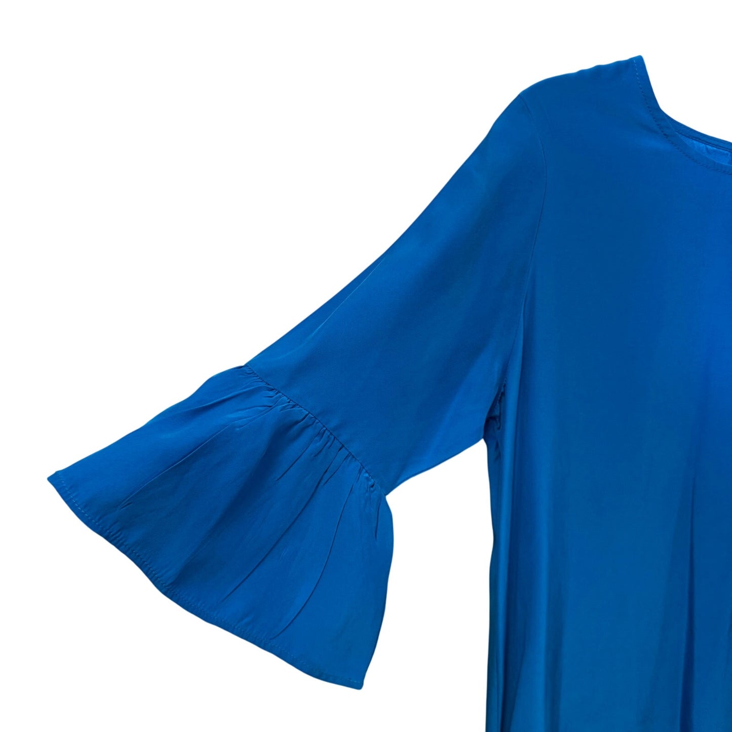 La Roque Blue 3/4 Ruffle Sleeve Round Neck Hi Low Silk Mini Dress Womens Large