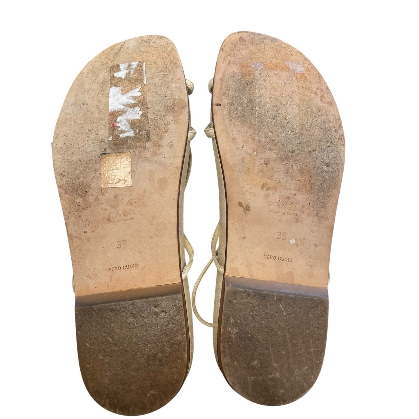 Vintage Prada Cream Leather Strappy Buckle Closure Sandal Womens Size 39 / US 9