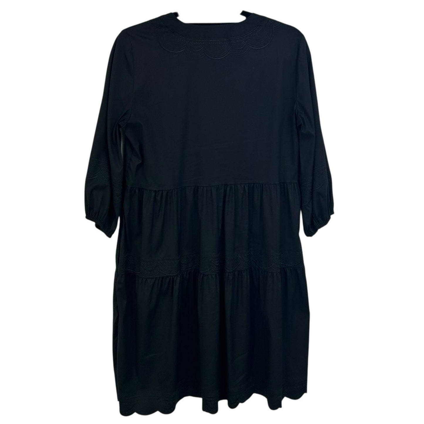 Chico’s Black Split Neck Embroidered 3/4 Sleeve Cotton Blend Dress Womens US 4/6