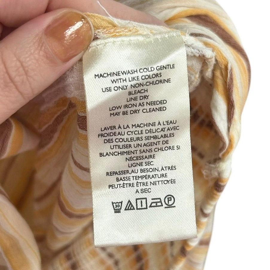 NWT by Anthropologie Yellow White Brown Stripe Tie-Front Blouse Womens Medium