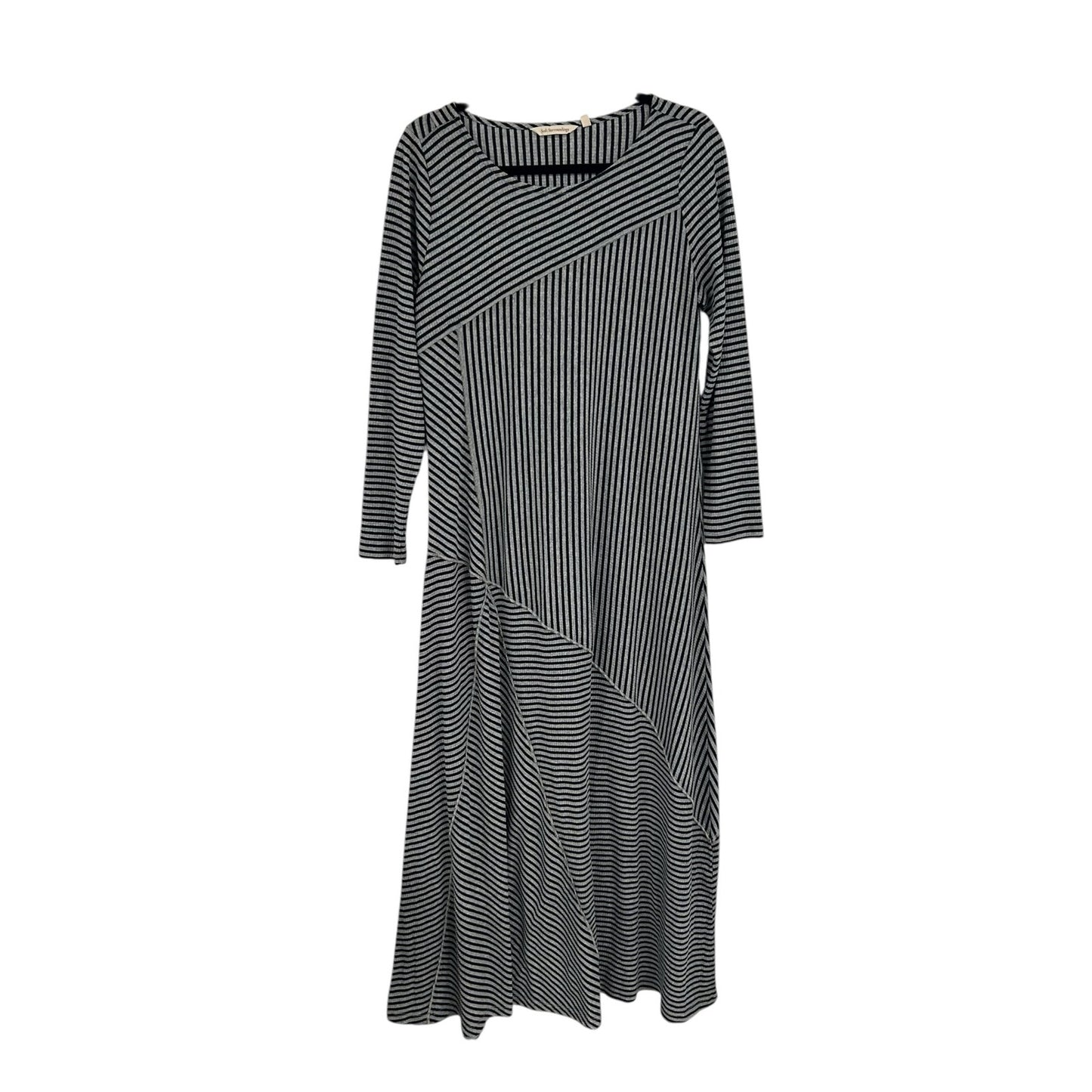 Soft Surroundings Gray Black Stripe Long Sleeve Ryley Maxi Dress Womens Medium
