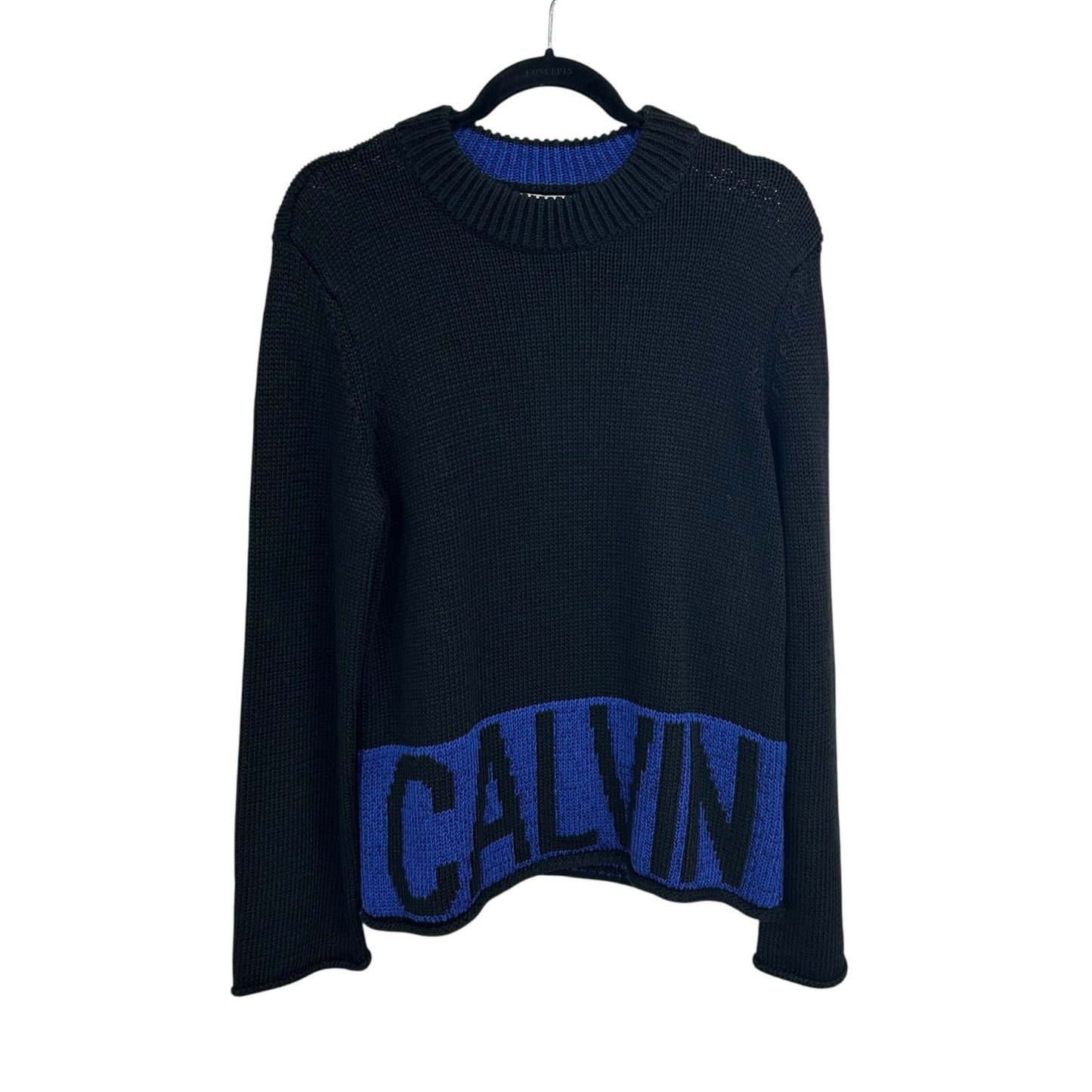 Calvin Klein Jeans Y2K Black Blue Heavyweight Crewneck Sweater Womens Large