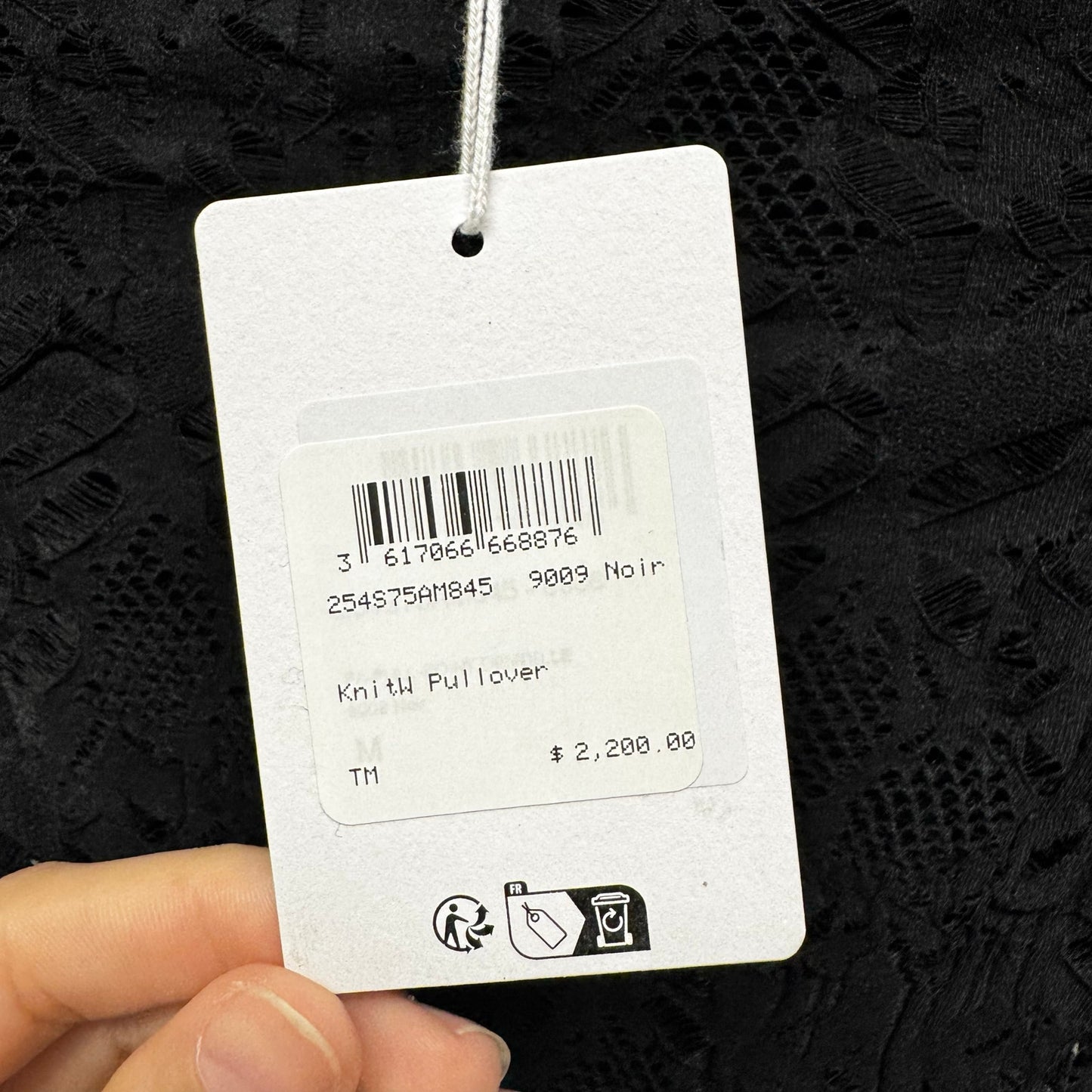 NWT Christian Dior Black Stretch Lace Long Sleeve Mock Neck Top Womens Medium