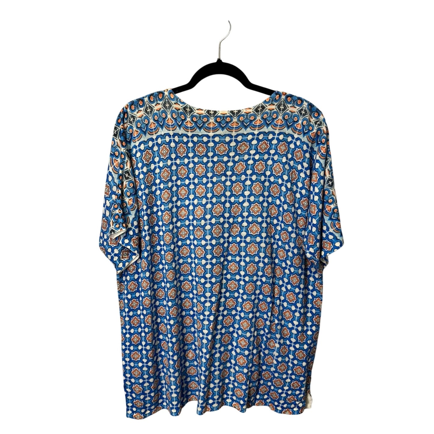 Chico’s Blue Orange Geometric Print Short Sleeve V Neck Ramie Top Womens 20