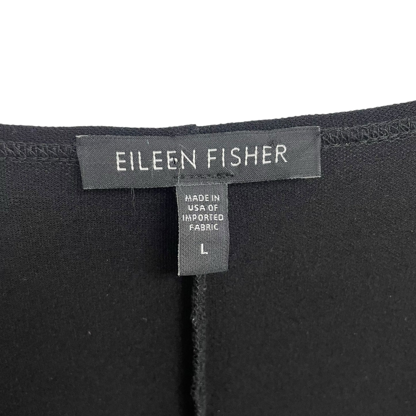 Eileen Fisher Lowcut Knotted Front 3/4 Sleeve Black Shift Dress Womens Large