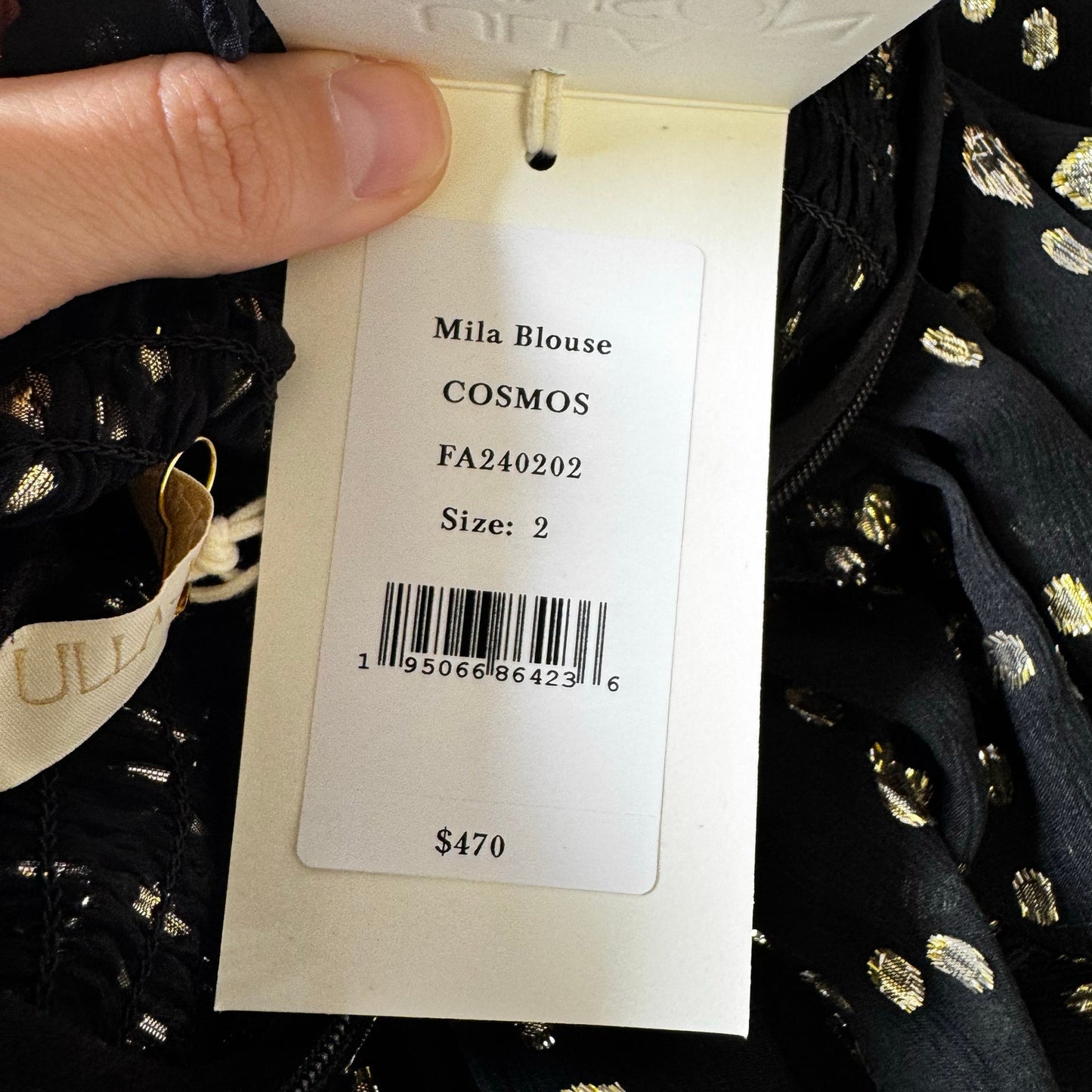 NWT Ulla Johnson Black Gold Cosmo Print Long Sleeve Mock Neck Mila Silk Blouse 2