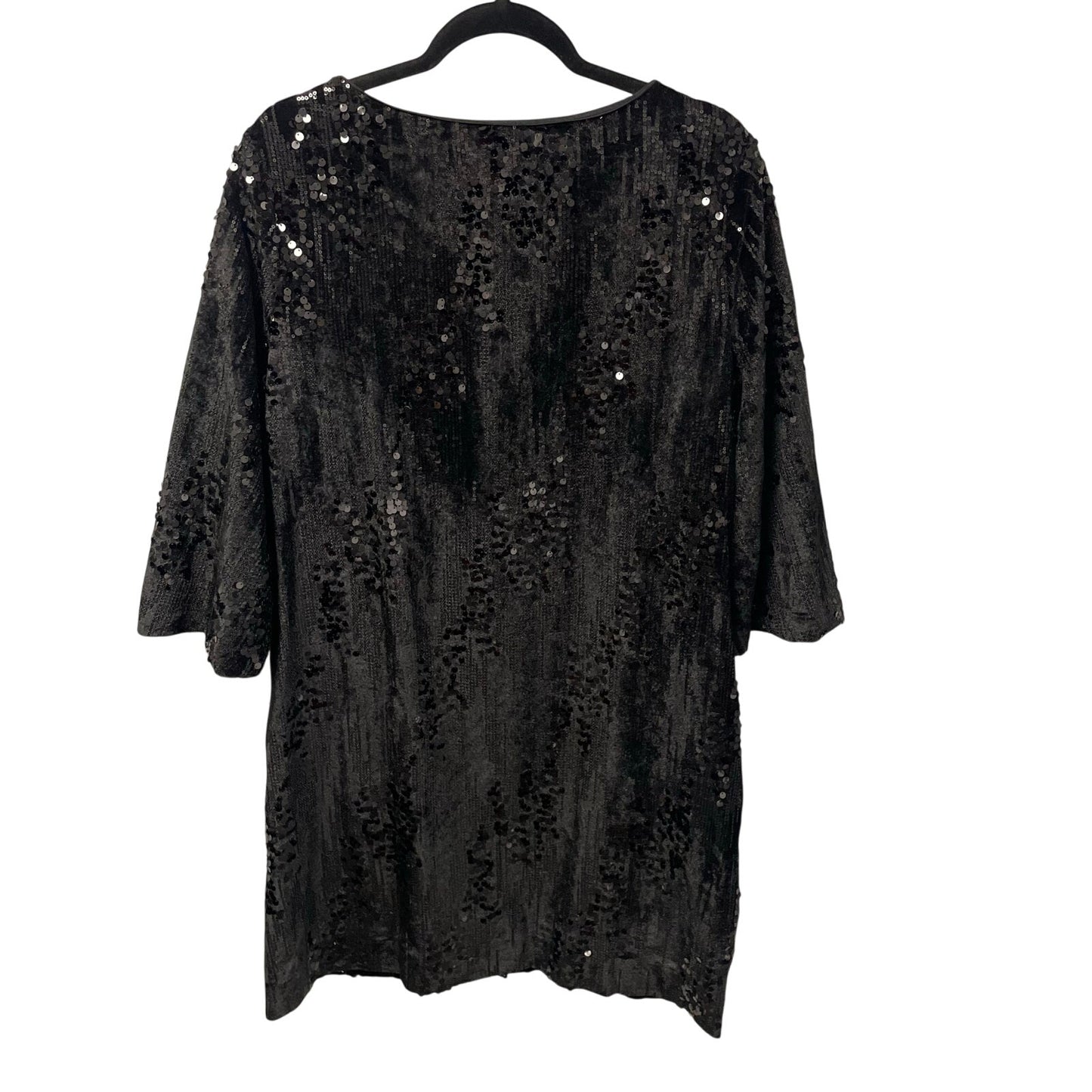 NWT Chico’s Bell Sleeve Black Sequin Velour Short Dress Womens Large
