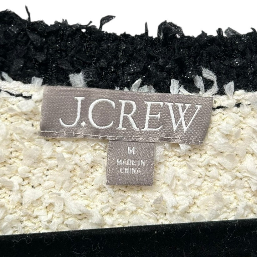 J. Crew Cream Black Textured Long Sleeve Mini Sweater Dress Womens Medium