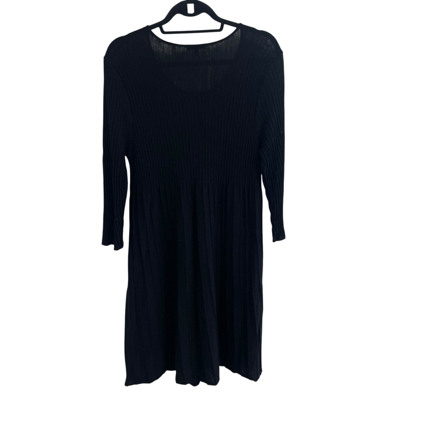 Eileen Fisher Pure Wool Knit Scoop Neck Pleated Sweater Dress Black Womens XL