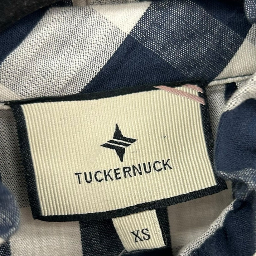 Tuckernuck Navy Check Long Sleeve Button Front Linen Blend Tate Dress Womens XS