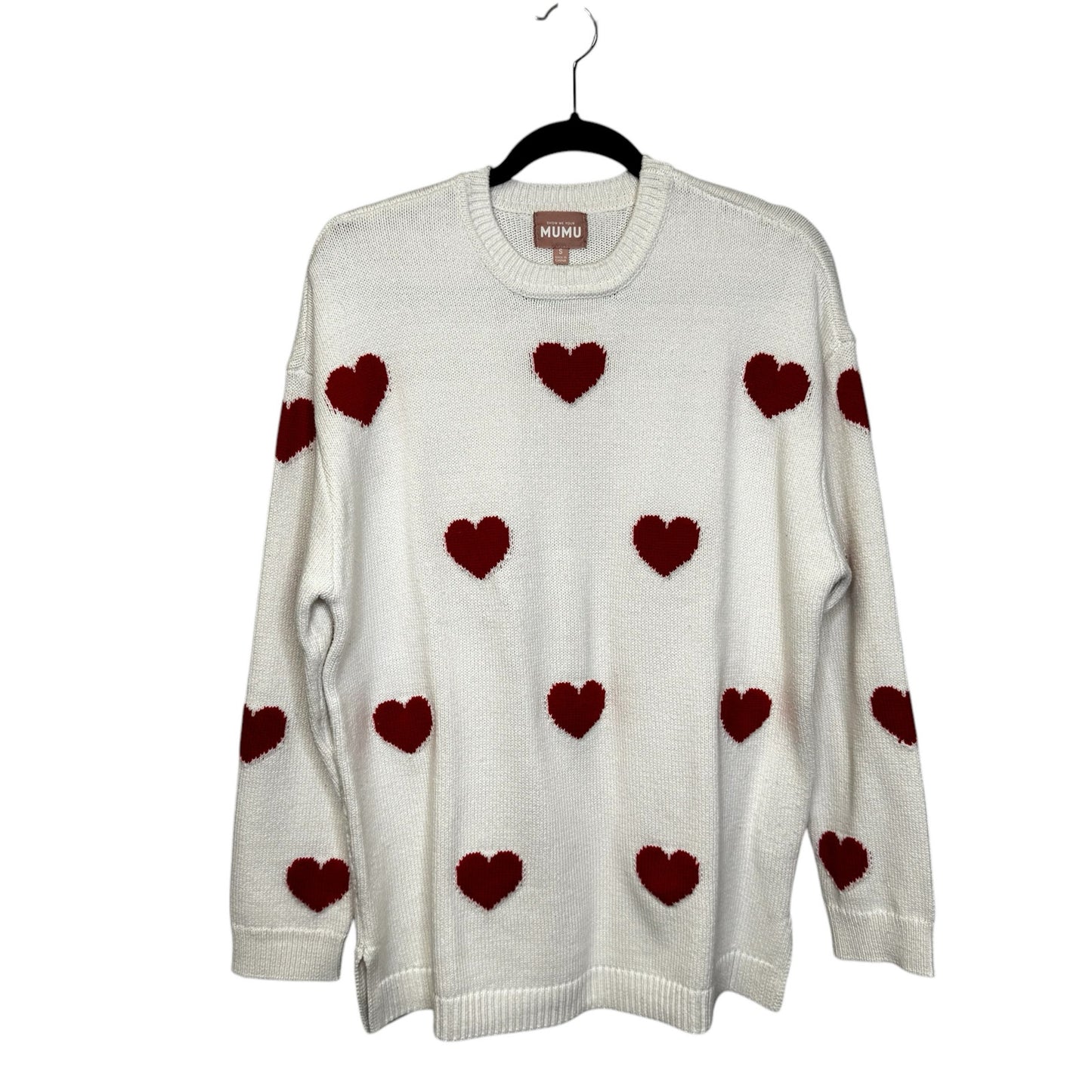 Show Me Your Mumu White Red Heart Cotton Crewneck Sweater Womens Small