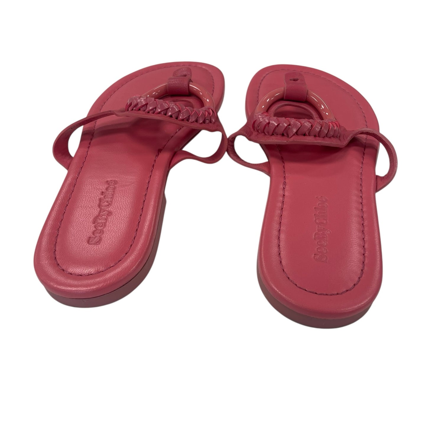 See by Chloé Hana Thong Strap Sandals Coral Pink Leather Womens 39 / US 9