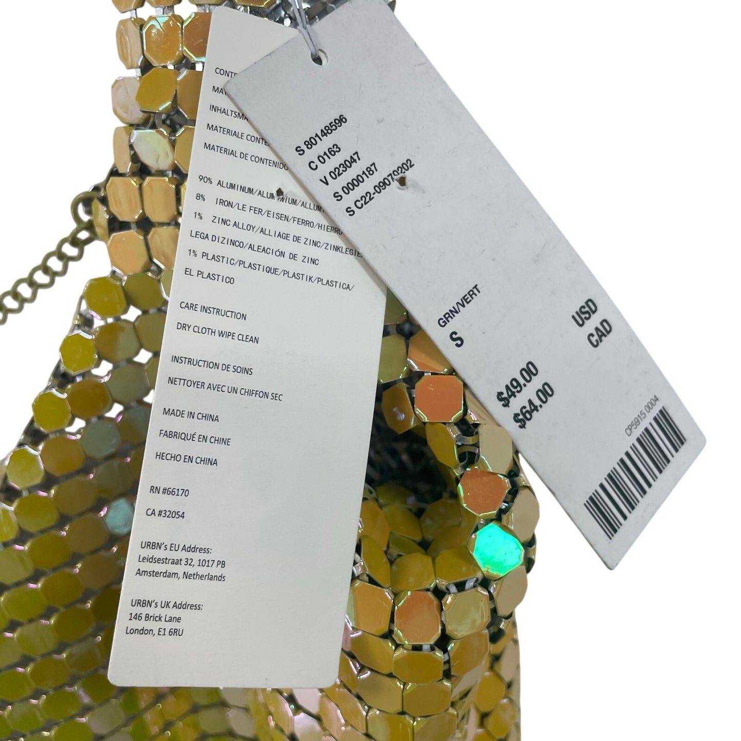 NWT Urban Outfitters Harlow Metal Mesh Cropped Top Chartreuse Green Size Small