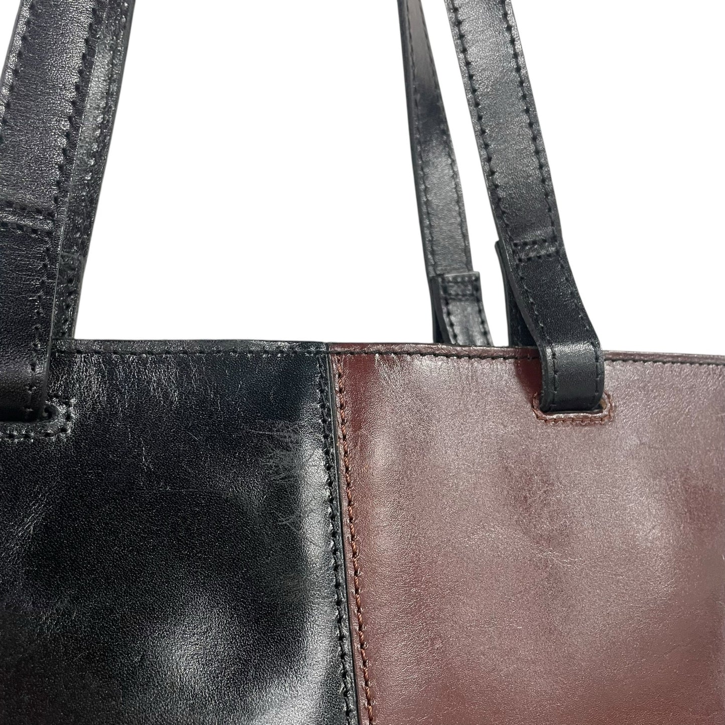 Patricia Nash Braden Tote Bag Black Brown Leather Colorblock Patchwork AS IS