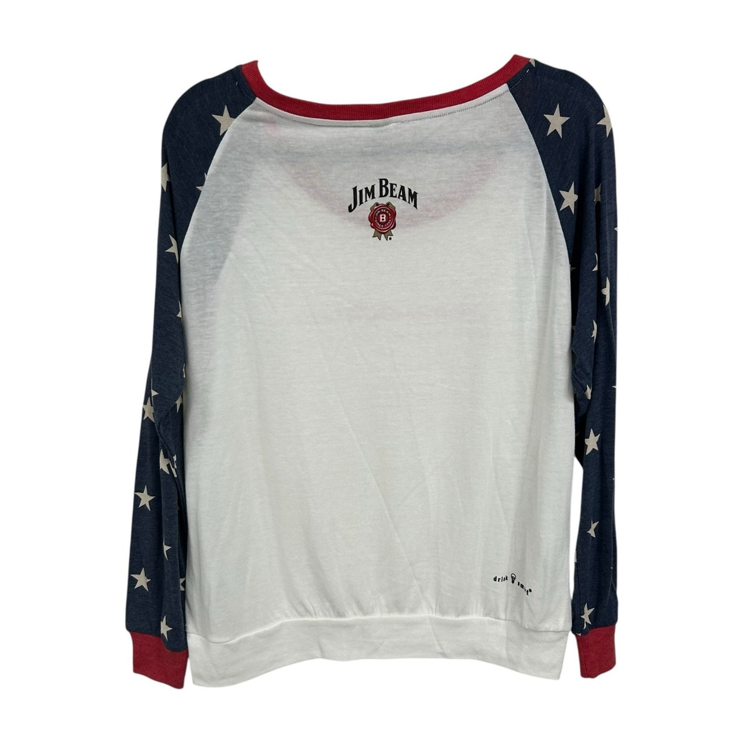 James B. Beam Red White Blue Star Print Sleeve 4th of July Top Womens Large