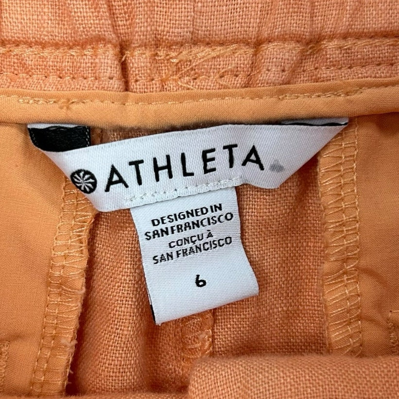 Athleta Light Orange Elastic Waist Drawstring Cabo Linen 4” Short Womens Size 6