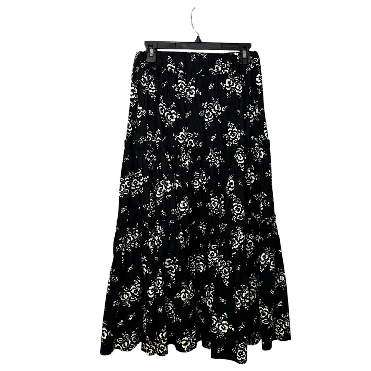 SEA New York Black White Floral Tiered Ruffle Alessia Midi Skirt Medium
