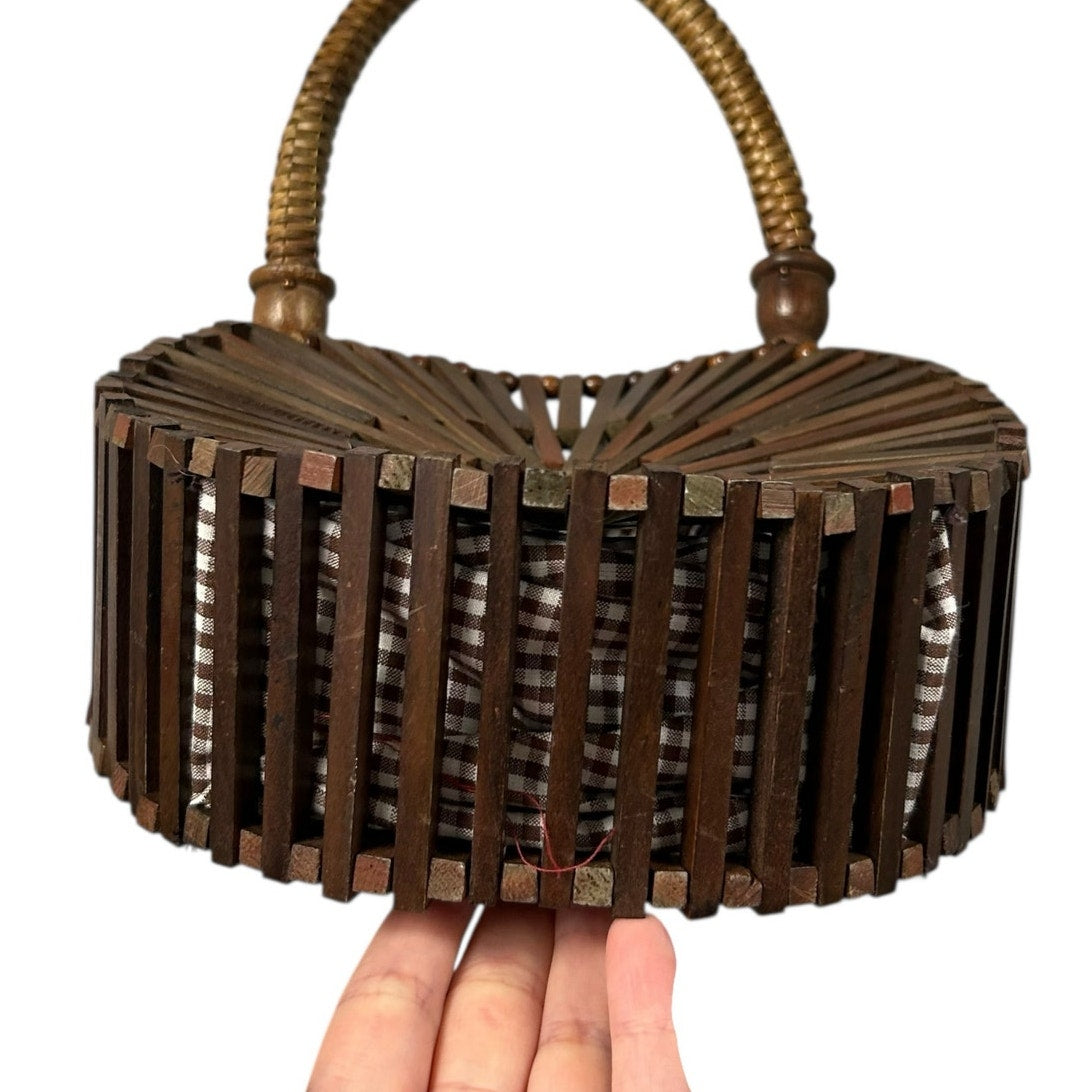by Anthropologie Wooden Drawstring Closure Wicker Top Handle Tote