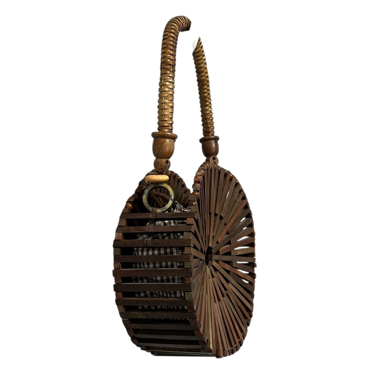 by Anthropologie Wooden Drawstring Closure Wicker Top Handle Tote