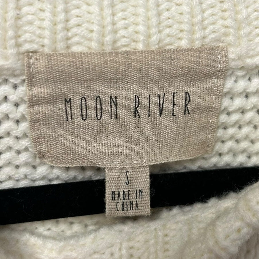 Moon River Cream Tan Braided Intertwined Acrylic Knit Sweater Womens Small
