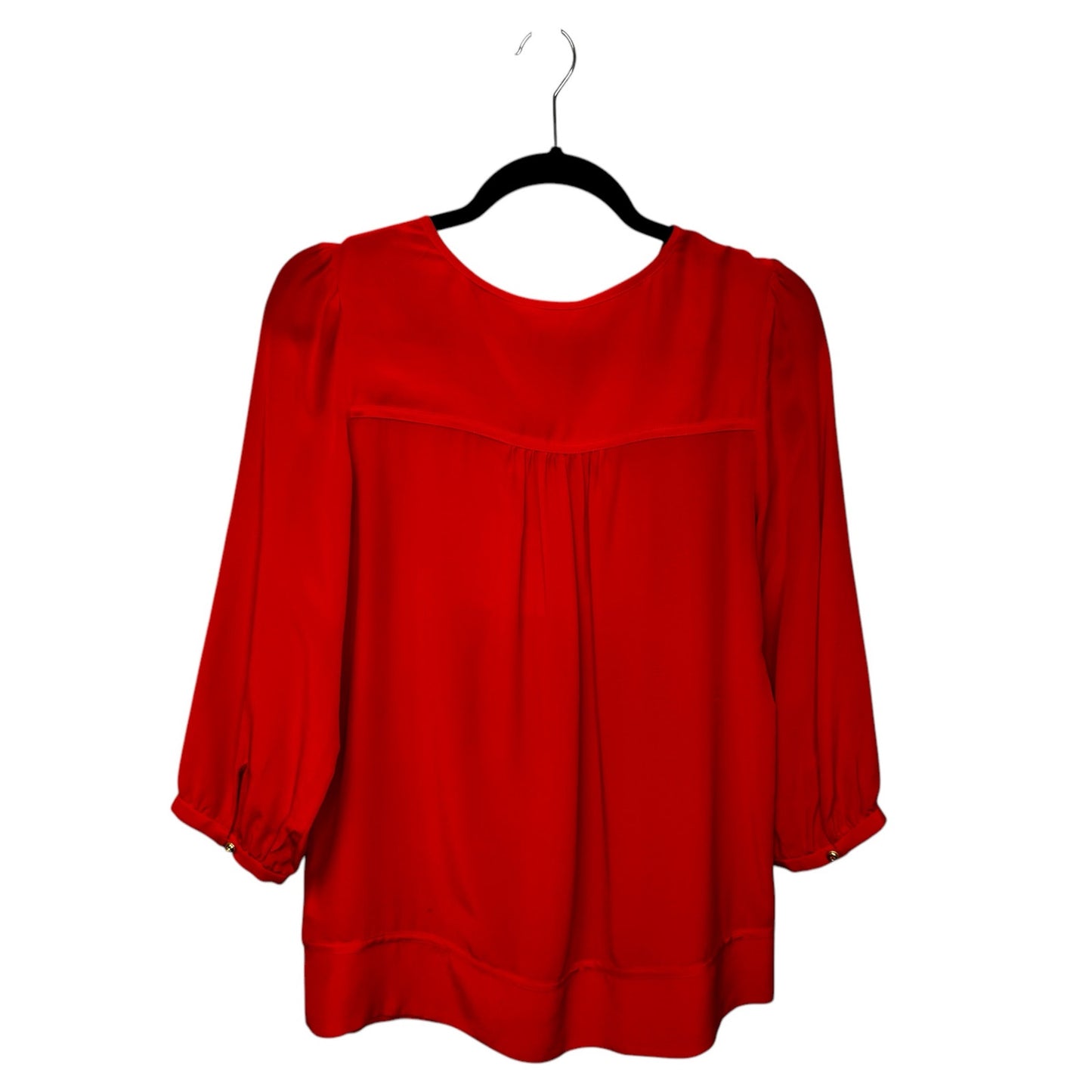 Shoshanna Red Long Cuff Sleeve V Neck Half Placket Silk Blouse Womens Small