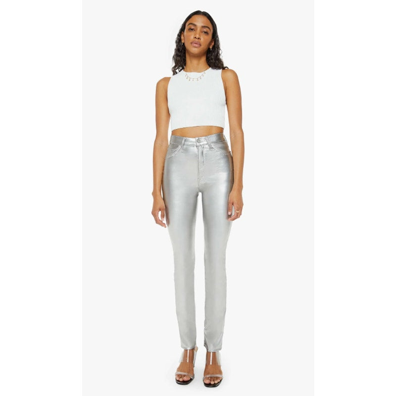 NWT Mother Silver Dagger High Waisted Rail Skimp Faux Leather Pants Womens 25