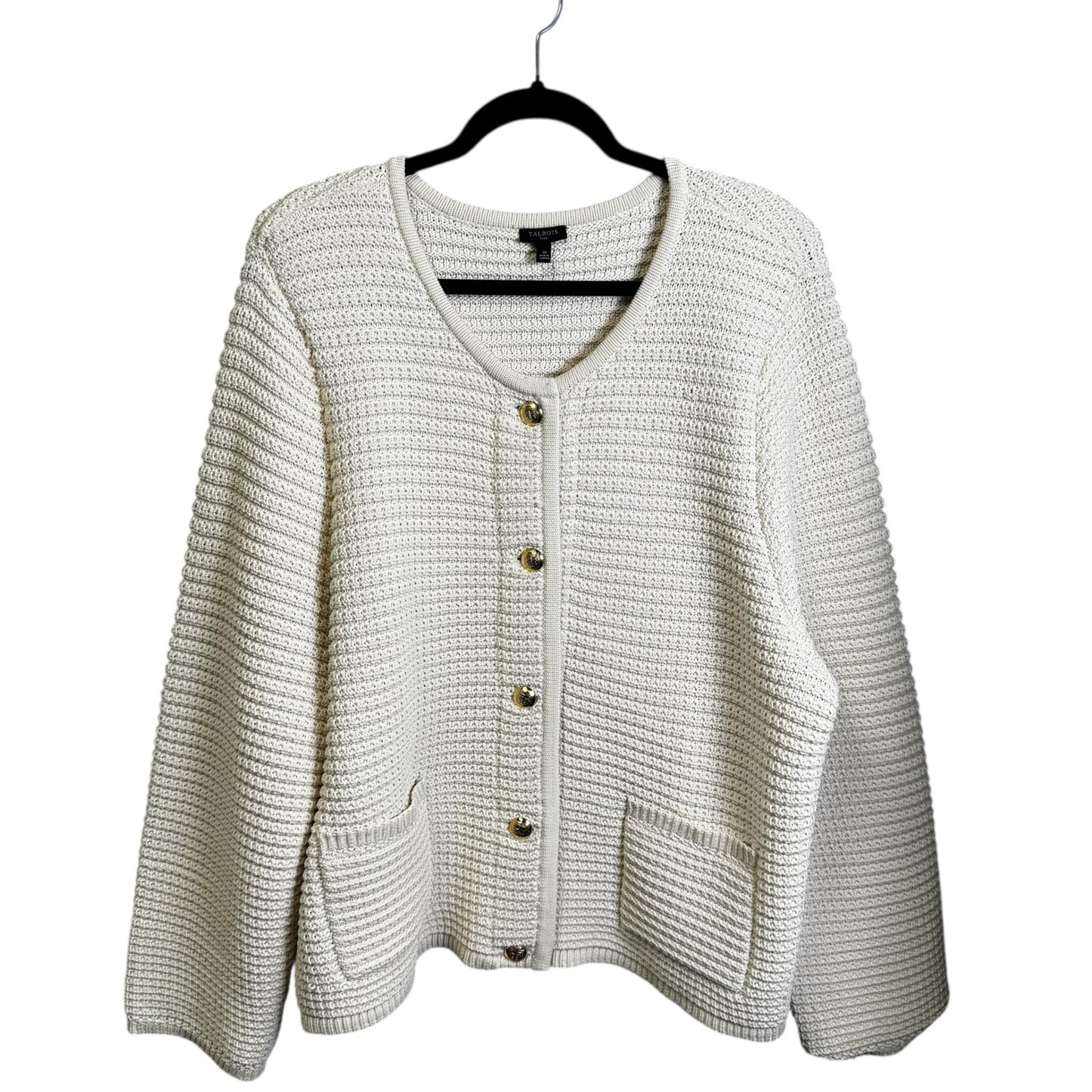 Talbots Cream Textured Knit Long Sleeve Gold Button Down Cardigan Womens 3X
