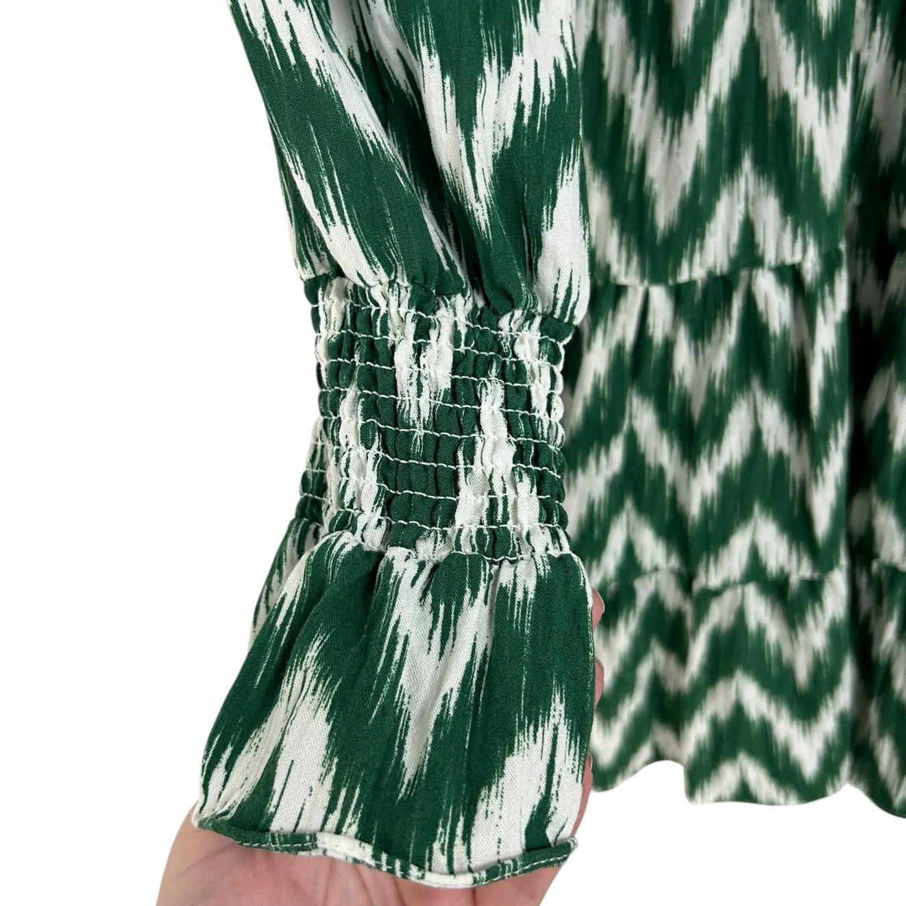 Pomander Place Green Ikat V Neck Long Sleeve Kenzo Mini Dress Womens Medium