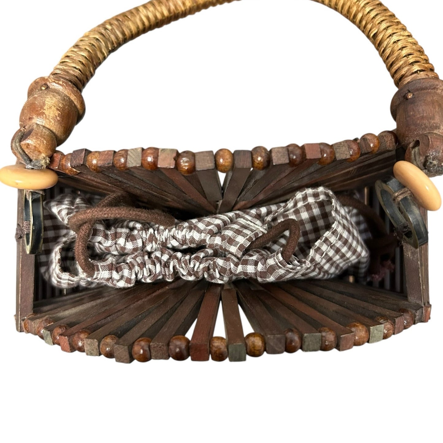 by Anthropologie Wooden Drawstring Closure Wicker Top Handle Tote