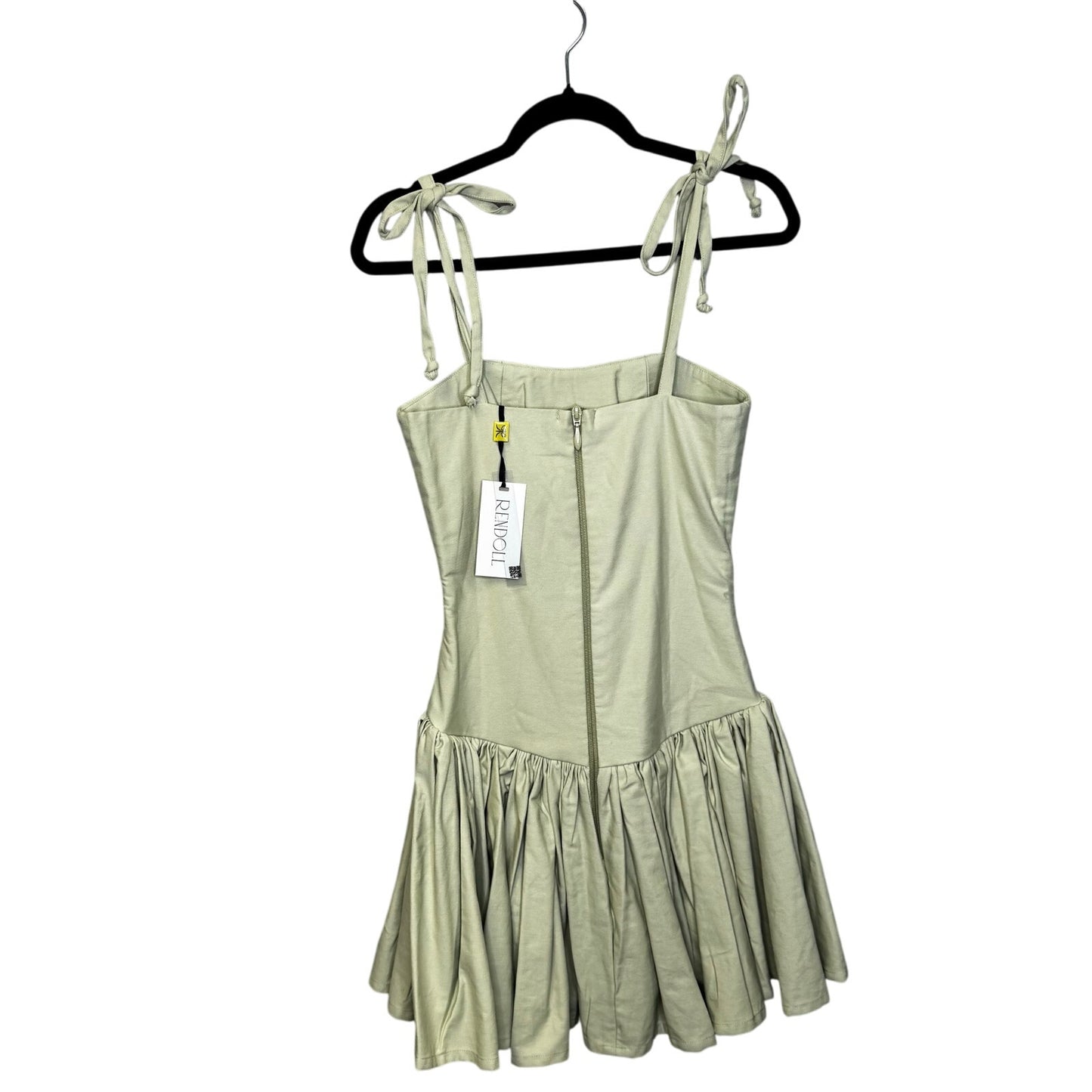 NWT Rendoll Sage Green Tie Strap Drop Waist Pleated Mini Dress Womens 4