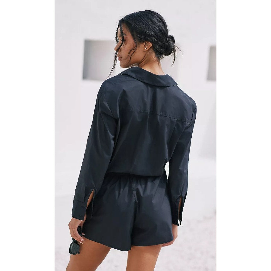 NWT Sundays Black Long Sleeve Button Down Cotton Lottie Romper Womens X-Small