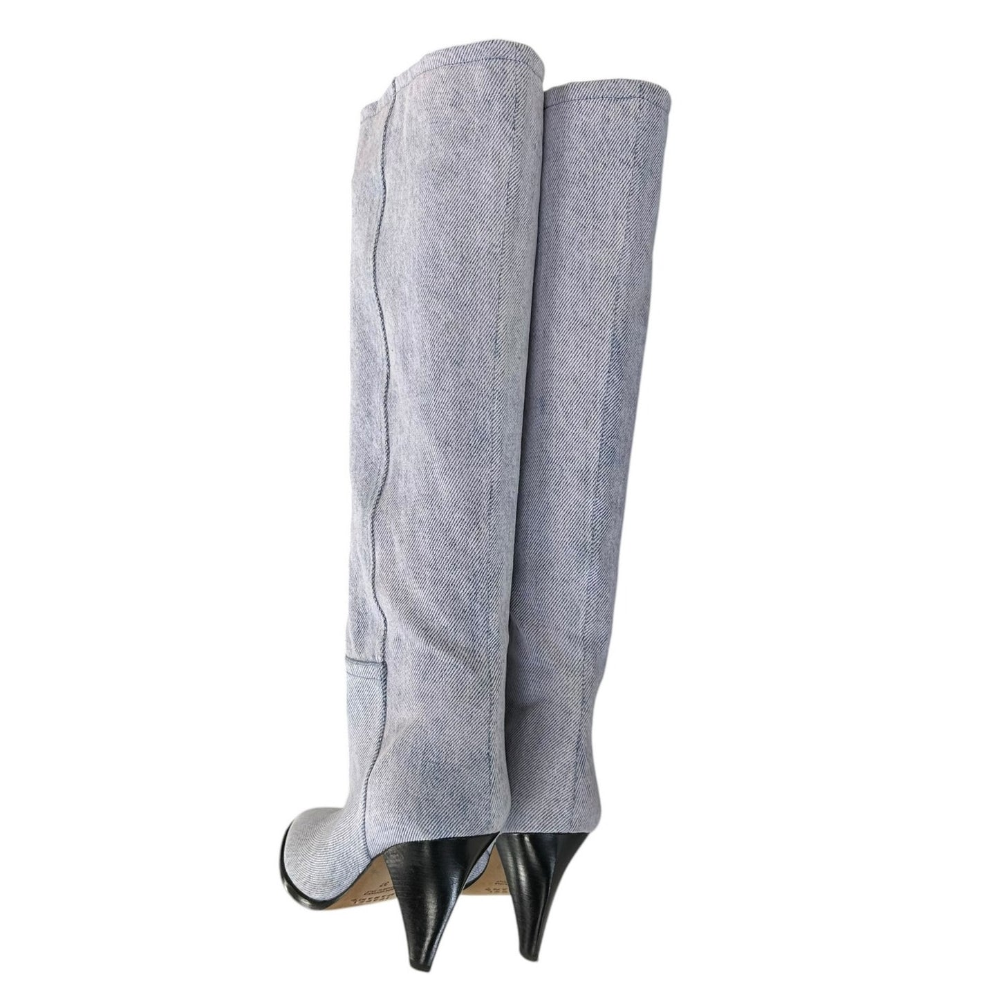 Isabel Marant Lilac Denim Ririo Tall Pull On Pointed Toe Boots Womens 37 / US 7