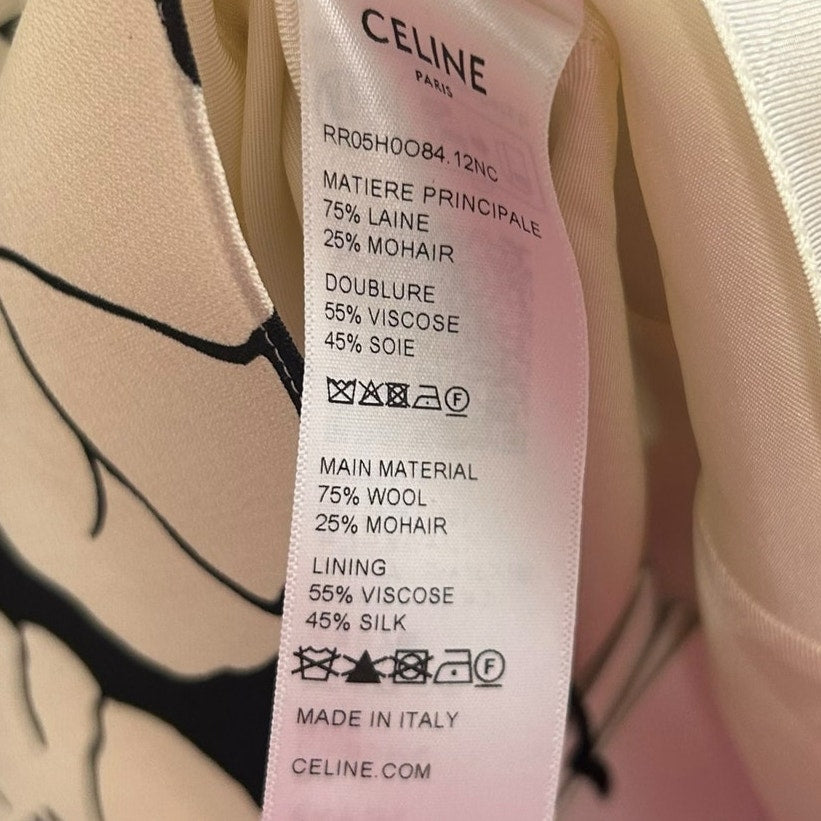 NWT Celine Cream Black Floral Skater Mini Dress in Wool Organza Womens 36 / US 4