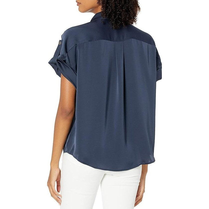 NWT Ramy Brook Slate Blue Short Sleeve Button Down Sawyer Top Womens X-Small