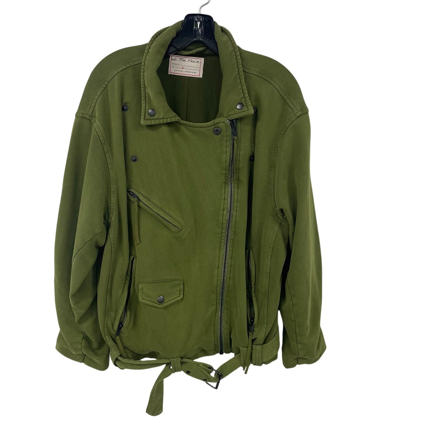 Free People We The Free Rebel Knit Oversized Moto Jacket Green Womens Small