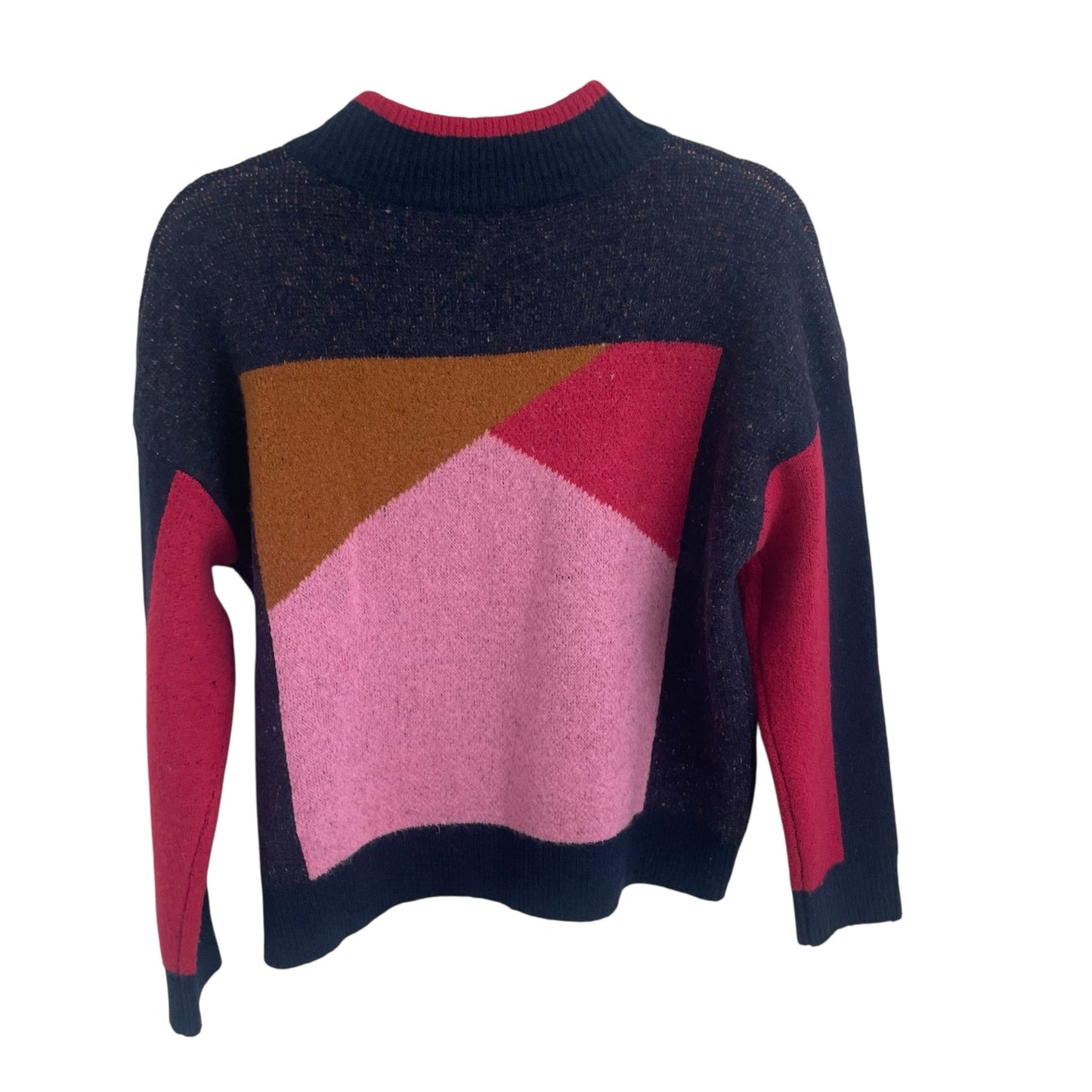 THML Navy Pink Geometric Colorblock Print Mock Neck Sweater Womens Size XS