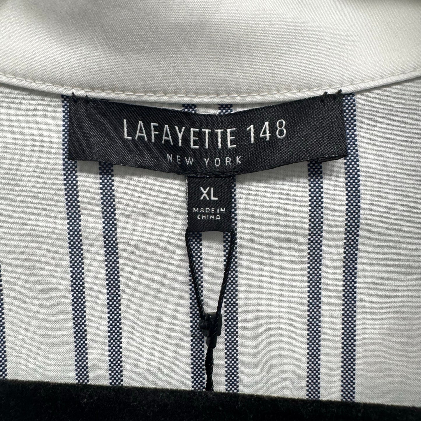 NWT Lafayette 148 White Blue Stripe Sleeveless Button Down Dress Womens X-Large
