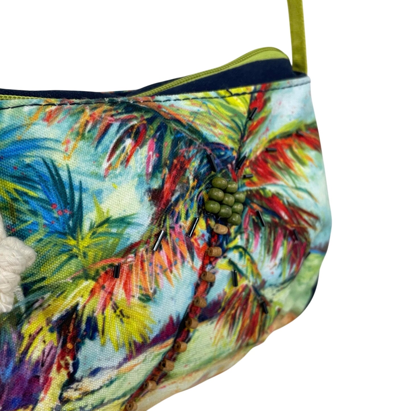 Leoma Lovegrove Multicolor Embellished Palm Tree Beach Scene Crossbody Handbag