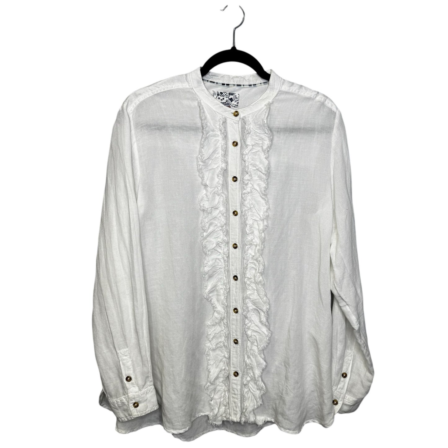 Pilcro White Long Cuff Sleeve Ruffle Button Down Linen Top Womens Medium