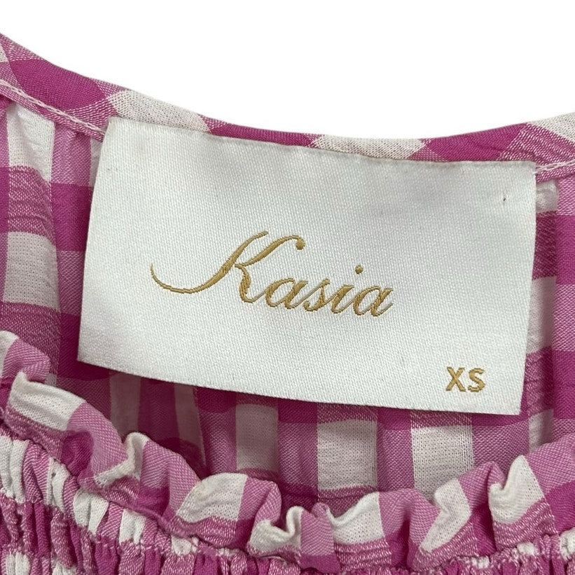 Kasia Pink White Gingham Smocked Tiered Sleeveless Mini Dress Womens XS