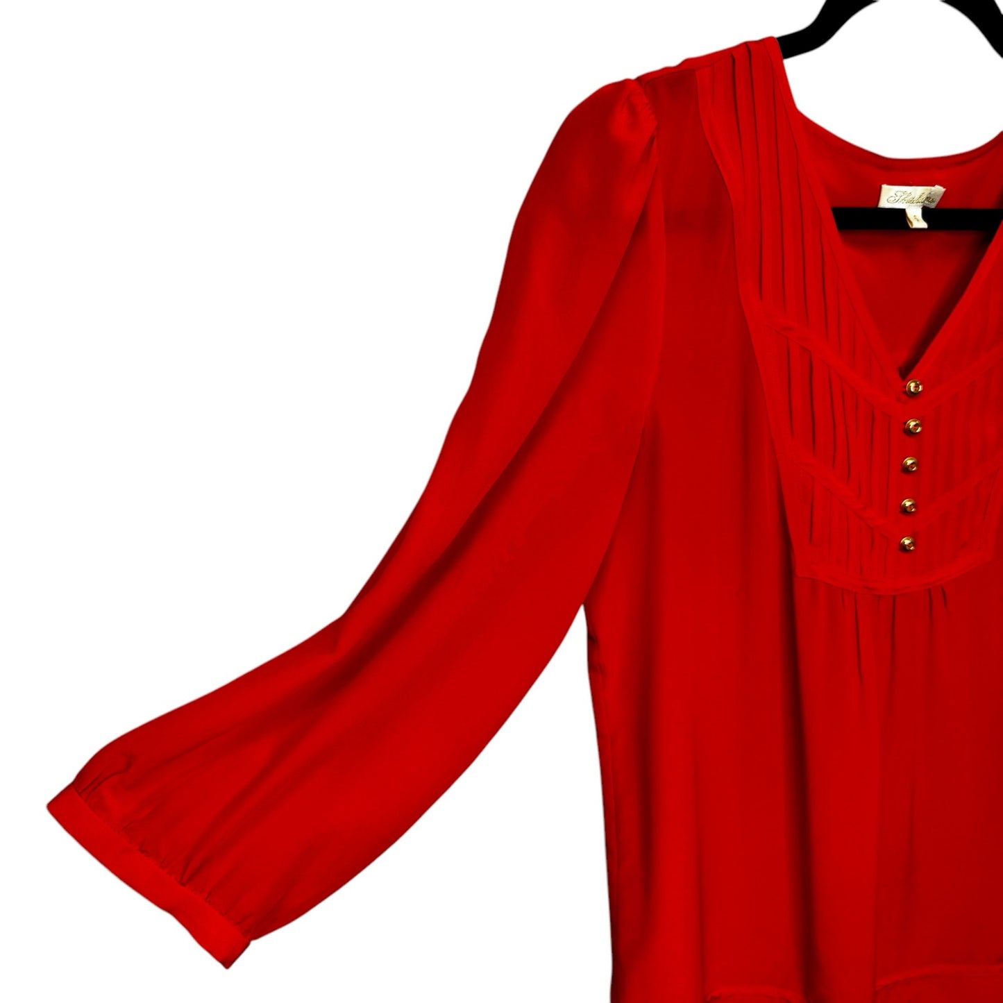 Shoshanna Red Long Cuff Sleeve V Neck Half Placket Silk Blouse Womens Small