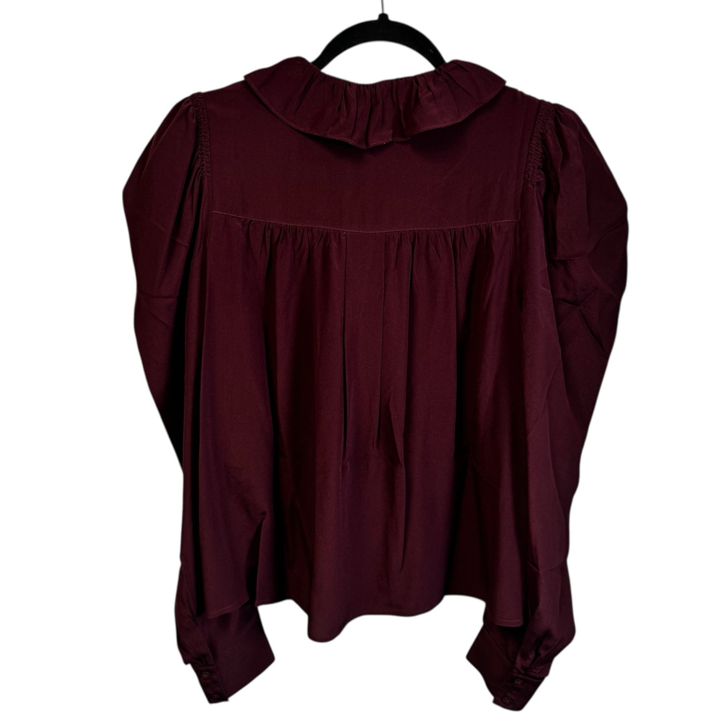 NWT Ulla Johnson Mahogany Long Cuff Sleeve Ruffle Mock Neck Dara Blouse Size 2