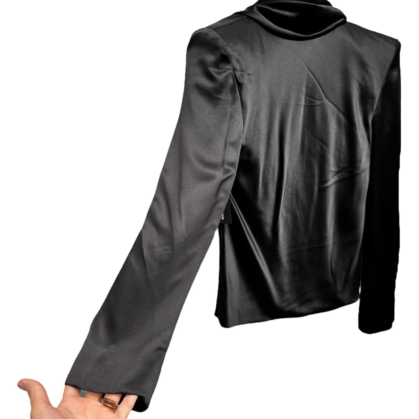 NWT Saint Laurent Black Long Sleeve High Neck Cowl Back Silk Blouse Womens 4