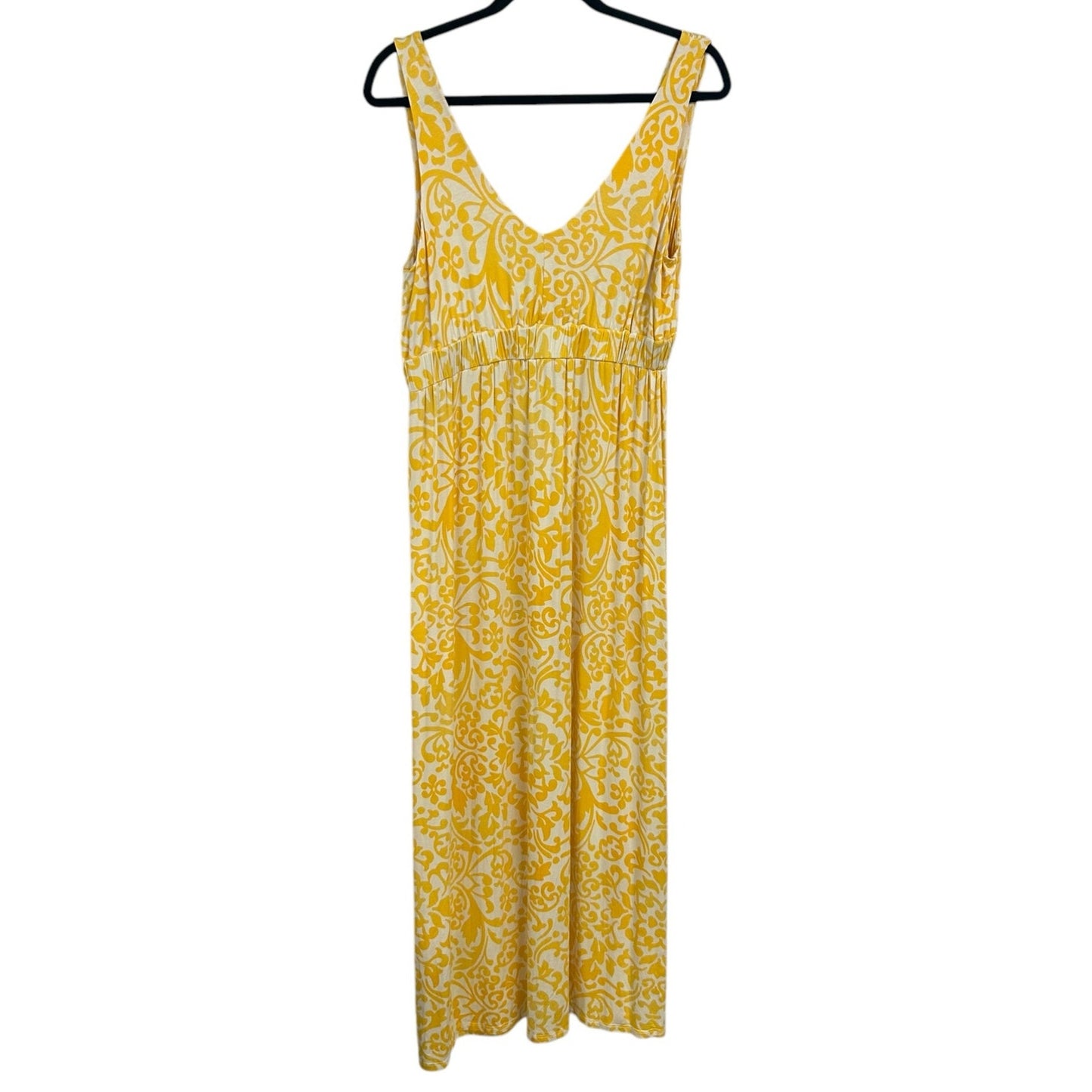 Sundance Yellow White Printed Jersey Knit Sleeveless Maxi Dress Womens Large
