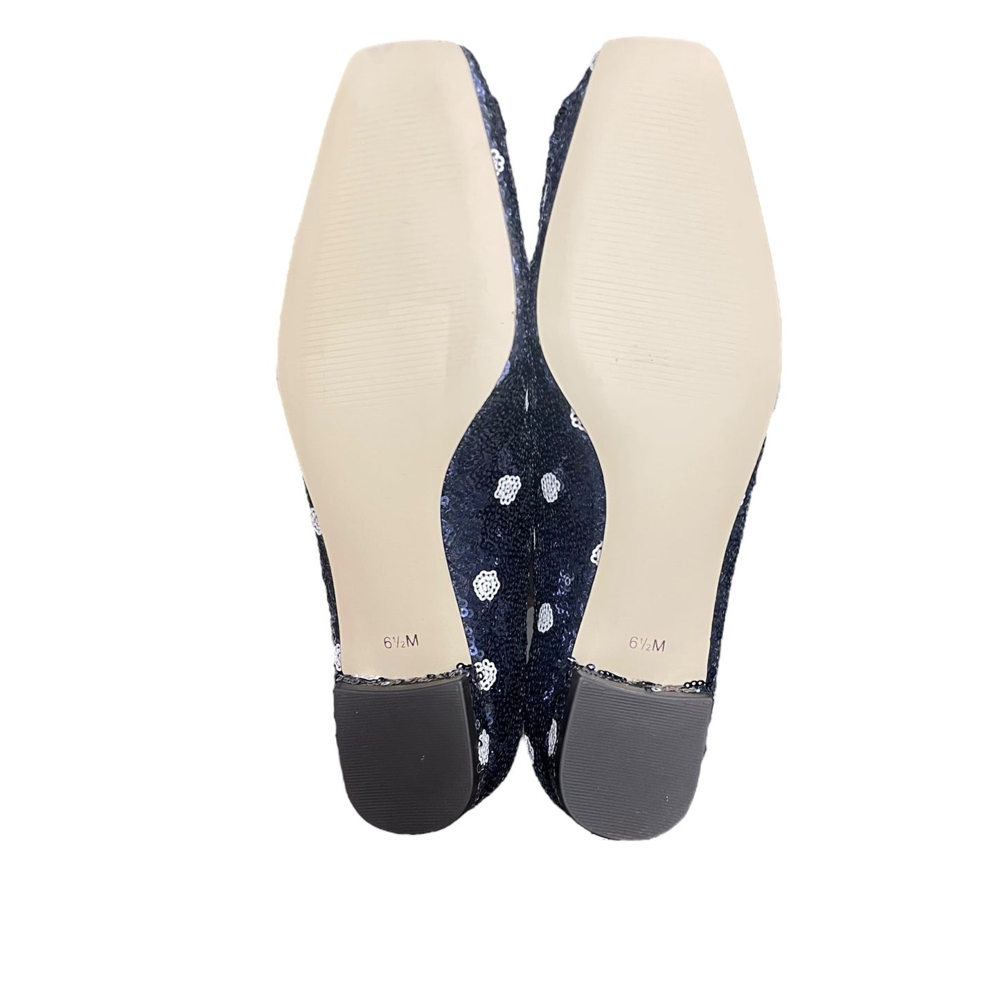 Talbots Sutton Buckle Flats Martini Dot Sequin Navy White Womens Size 6.5
