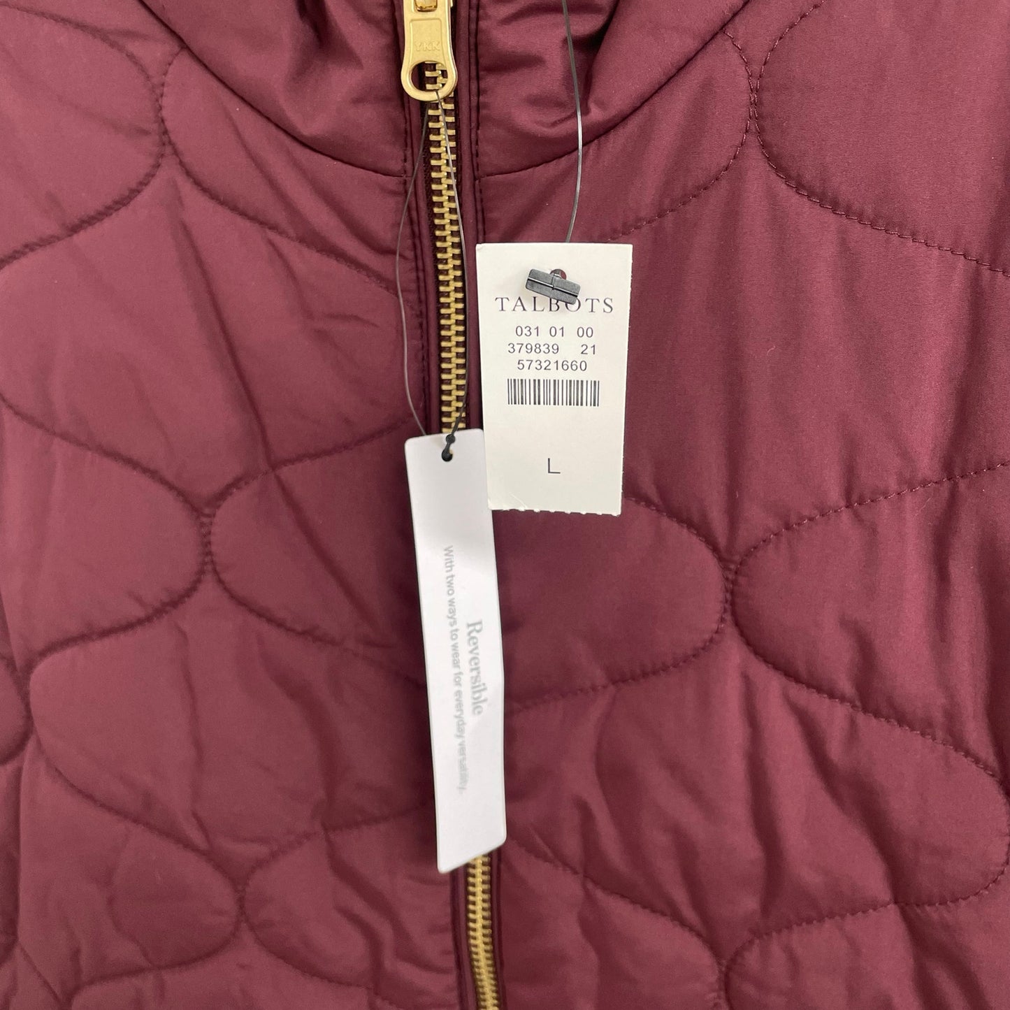 NWT Talbots Full Zip Reversible Vest in Rich Burgundy / Holly Berry Womens Large