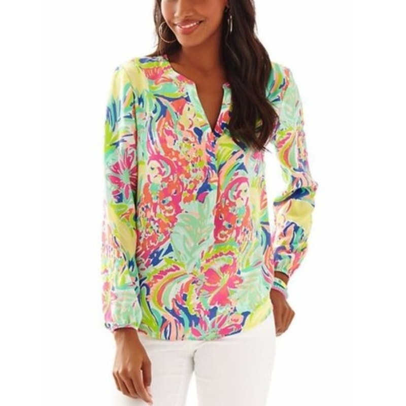 Lilly Pulitzer Multi Color in Casa Banana Long Sleeve Stacey Top Womens Large