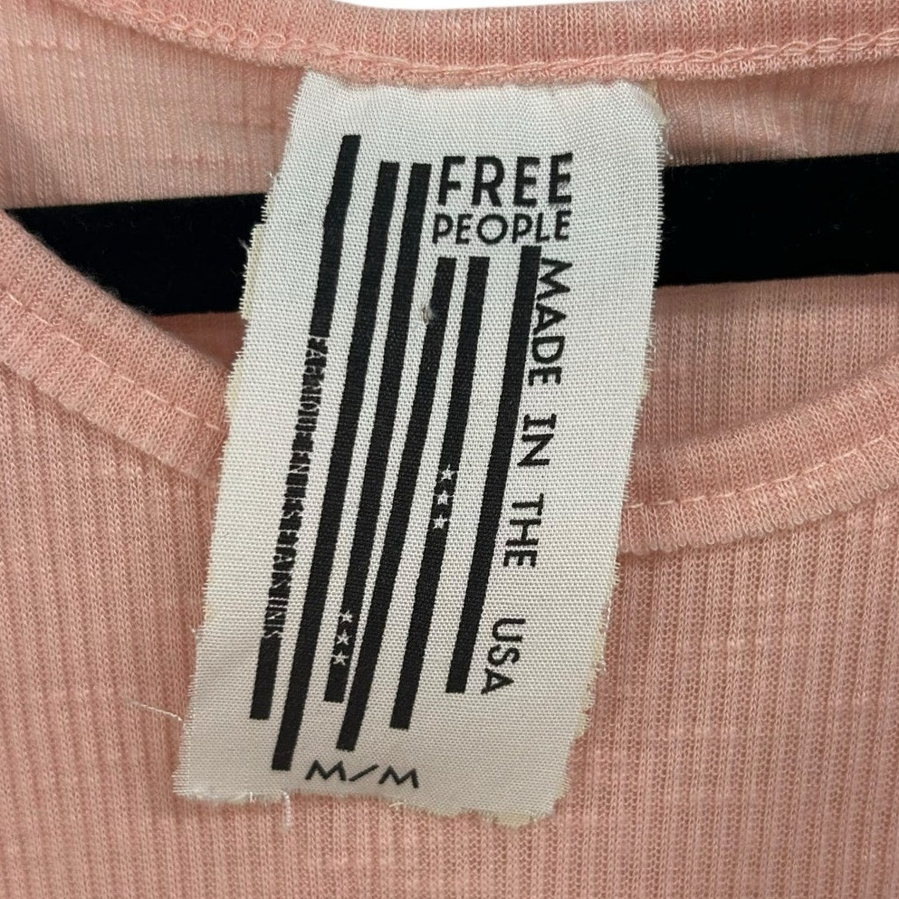 Free People Light Pink Ribbed Sleeveless Flowy Tank Top Womens Medium