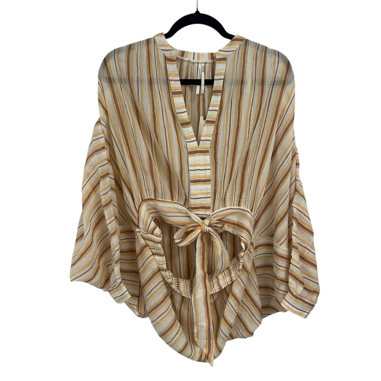 NWT by Anthropologie Yellow White Brown Stripe Tie-Front Blouse Womens Medium